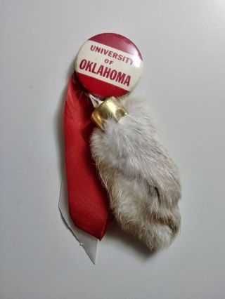 Vintage Oklahoma Sooners Football Pin With Ribbon Rabbits Foot