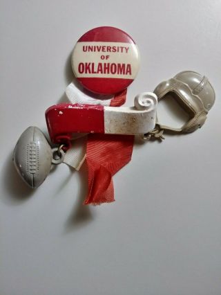 Vintage Oklahoma Sooners Football Pin With Ribbon Helmet Football
