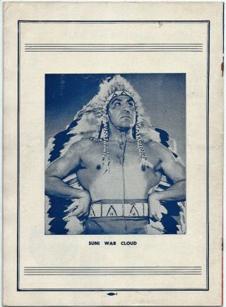 Wrestling program Buffalo NY 1952 Suni War Cloud American Indian cover Lou Thesz 2