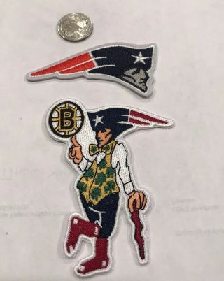 (2) - England Patriots Embroidered Iron On Patches.  Awesome 4”x 3”/ 3”x 1”