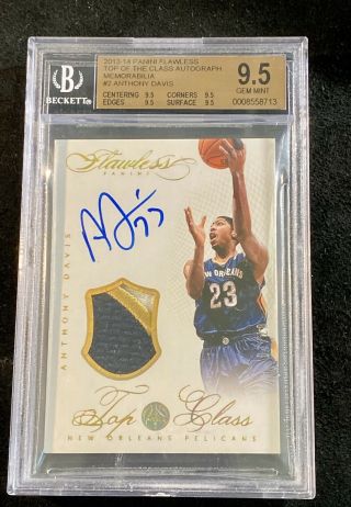 2013 - 14 Flawless 2 Anthony Davis Auto /10 Bgs 9.  5/10 3 - Color Patch Great Subs