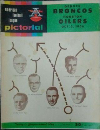 1966 Denver Broncos Houston Oilers Program Pictorial Blanda Afl Ravens