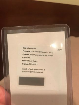 2018 Immaculate Kevin Durant Jersey Number Patch Auto Redemption Acetate