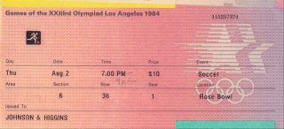1984 Los Angeles Summer Olympics Soccer Ticket From The Rose Bowl