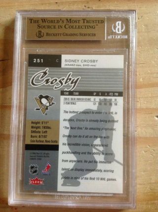 Sidney Crosby Rookie Fleer Ultra 251 Beckett BGS 10 Pristine 2