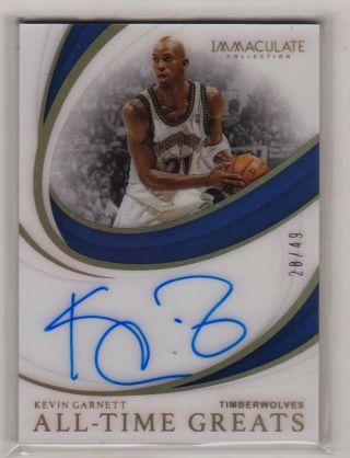 2018 - 19 Immaculate Basketball All - Time Greats Autograph Auto Kevin Garnett 28/49