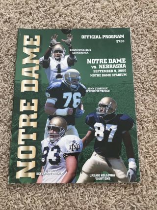 Notre Dame Fighting Irish Football Souvenir Program Nd 2000 Nebraska 9/9/00