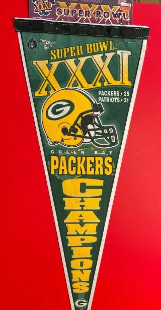 Green Bay Packers Bowl Xxxi 31 Pennant Nfl Football Flag 29 " Vtg 1996