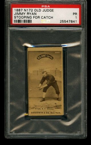 1887 N172 Old Judge Jimmy Ryan Stopping For Catch Chicago Psa 1