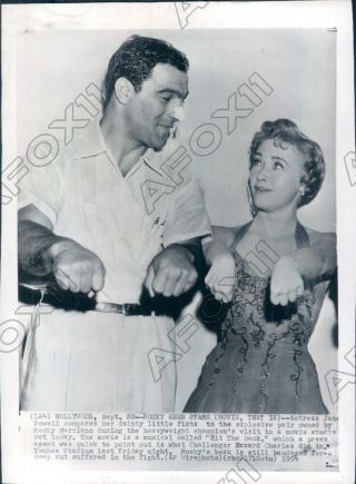 1954 Champion Boxer Rocky Marciano Compared Fists With Jane Powell Press Photo