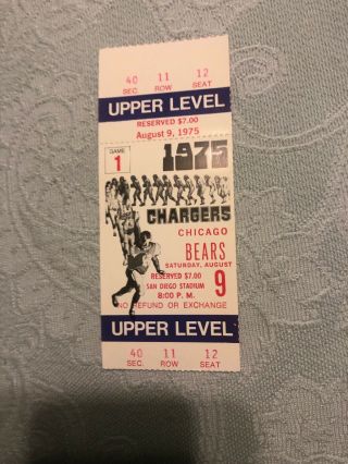 1975 San Diego Chargers Vs Chi Bears Ticket.  Rare