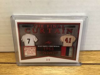 2019 Leaf In The Game Mickey Mantle Eddie Mathews Laundry Tag Patch Jersey 2/3