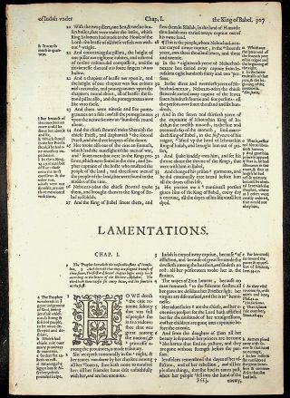 1582 Geneva Bible Leaf Leaves Of Jeremiah,  Lamentations Only 20 Remaining