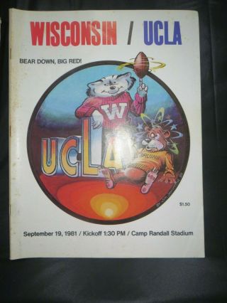 1981 University Of Wisconsin Badgers Football Program Vs Ucla Bruins