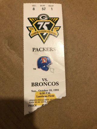 1993 Nfl Football Ticket Stub Green Bay Packers Vs Denver Broncos Favre Elway