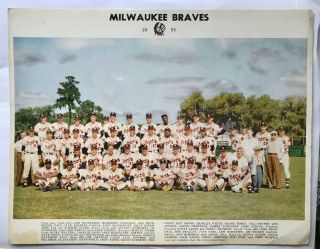 Vintage 1955 Milwaukee Braves Team Color Photo: Hank Aaron,  Spahn,  Mathews