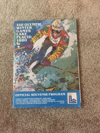 1980 Program Olympic Winter Games Lake Placid Ny Leroy Neiman Hockey Skating Ski