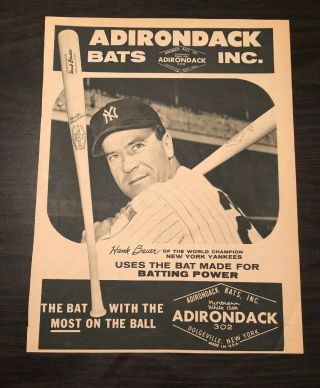 1959 Hank Bauer York Yankees Baseball Bat Ad / Ty Cobb Tris Speaker Mel Ott