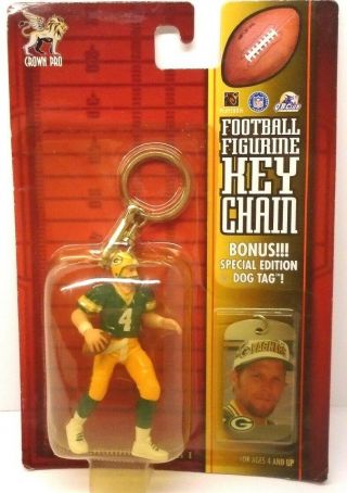 Green Bay Packers Brett Favre Football Figurine Key Chain,  Bonus Dog Tag -
