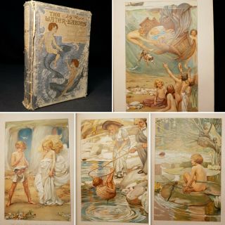 1908 Water Babies Fairy Tale Chromolithograph Colour Plates Fantasy Childrens