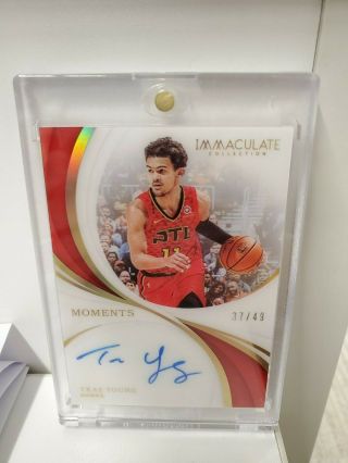 2018 - 19 Trae Young Panini Immaculate Moments Rookie Rc On - Card Auto 37/49 Sp Haw
