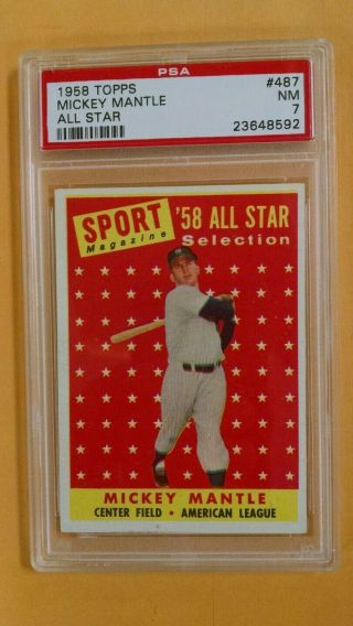 1958 Topps 487 Mickey Mantle As Psa 7 Near York Yankees Hall Of Fame