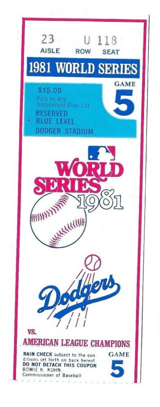 1981 World Series Dodgers V Yankees Game 5 Ticket Stub