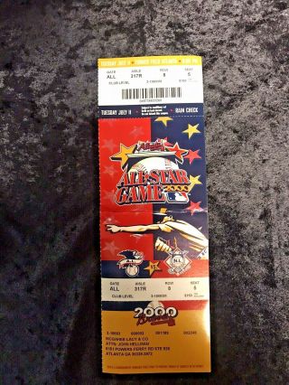 2000 Mlb All Star Baseball Game Atlanta Braves Turner Field Ticket