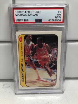 1986 - 1987 Fleer Stickers Michael Jordan Chicago Bulls 8 Psa 7 (st)