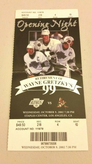 Los Angeles Kings Ticket Stub: Wayne Gretzky 