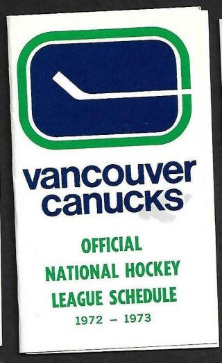 Vancouver Canucks 1972 - 73 Schedule,  Nhl Hockey,  3 Page Fold Out,  2 1/2 " X 4 1/4 