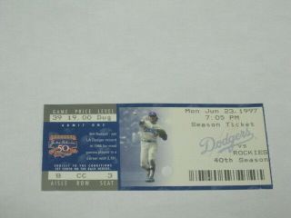 June 23,  1997 Dodgers Vs Rockies Ticket Stub 2