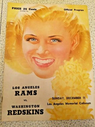 1949 Los Angeles Rams Vs Washington Redskins Football Program