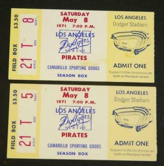 1971 Los Angeles Dodgers Vs Pittsburgh Pirates Ticket Stubs Exmt May 8