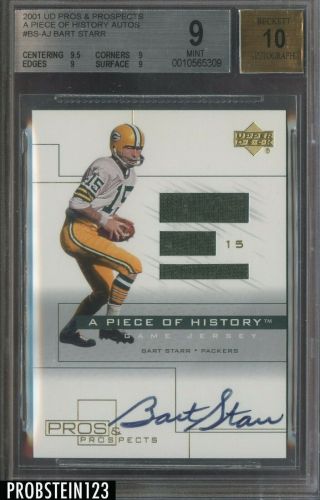 2001 Ud Pros & Prospects A Piece Of History Bart Starr Jersey Auto Bgs 9