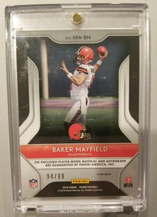 2018 Prizm Baker Mayfield Rookie Patch Auto RC SP RPA /99 Browns 2