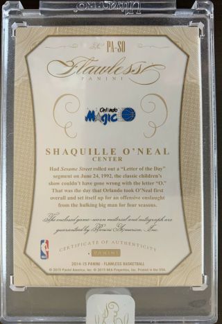 2014 - 15 Panini Flawless Shaquille O’Neal RUBY Logo Patch Auto /15 3