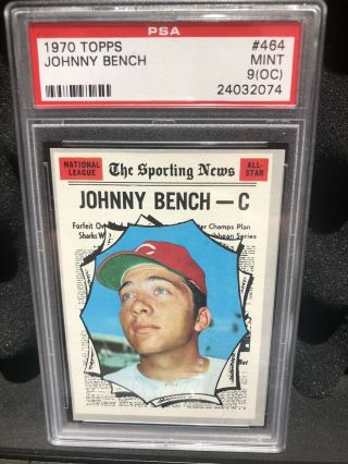 1970 Topps Johnny Bench 464 Psa 9 Oc All Star Cincinnati Reds Baseball Card