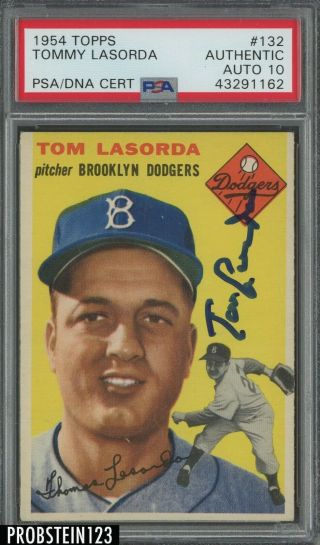 1954 Topps 132 Tommy Lasorda Dodgers Rc Rookie Hof Signed Psa/dna 10 Auto