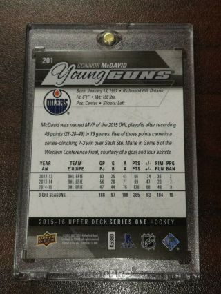 2015 - 16 Upper Deck 201 Connor McDavid Young Guns Edmonton Oilers RC Rookie Card 2