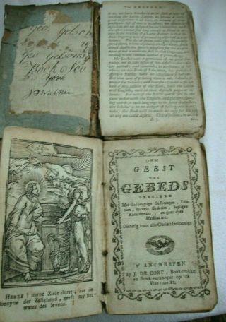 Two Antique Hardback Books Leather Bound Volume Den Geest Antwerp & Dictionary