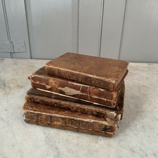 4 Antique French Leather Bound Books - Shelf Display Items