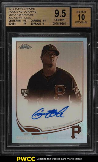 2013 Topps Chrome Sepia Refractor Gerrit Cole Rookie Rc Auto /75 Bgs 9.  5 (pwcc)