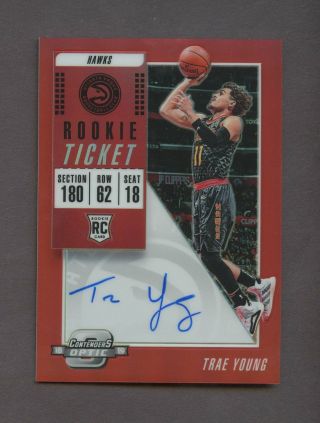 2018 - 19 Contenders Optic Rookie Ticket Red Trae Young Hawks Rc Auto 39/149