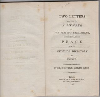 Edmund Burke - Two Letters Addressed To A Member Of Parliament 1796 3rd Edition