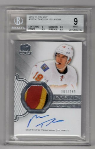 2016 - 17 Ud The Cup Rookie Patch Auto Rc /249 3clr Logo Bgs 9 Matthew Tkachuk