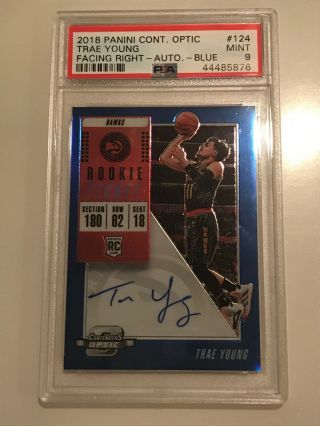 2018 Panini Contenders Optic Trae Young Rookie Auto Blue 98/99 Psa 9 Rc