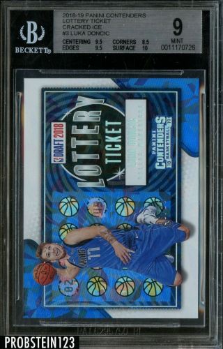 2018 - 19 Contenders Lottery Ticket Cracked Ice Luka Doncic Mavericks Rc /25 Bgs 9