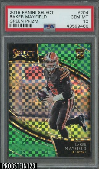 2018 Select Green Prizm Baker Mayfield Cleveland Browns Rc Rookie 1/5 Psa 10