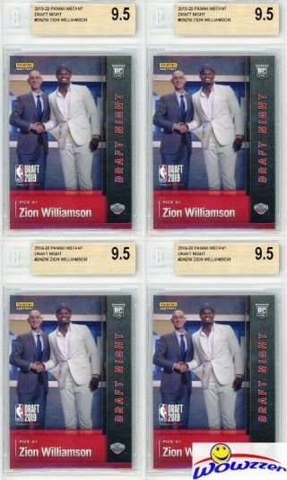 (4) 2019 Panini Instant Zion Williamson First Ever Printed Rookies Bgs 9.  5 Gem